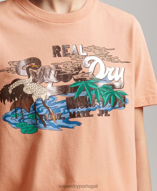 camiseta vintage japonesa com estampa de logotipo mulheres laranja roupas Superdry 2208H2679