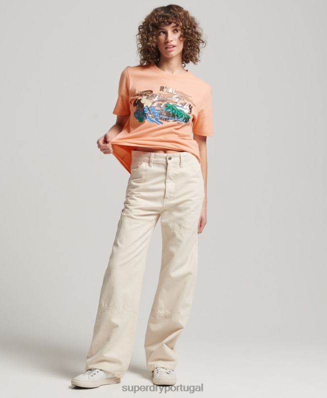 camiseta vintage japonesa com estampa de logotipo mulheres laranja roupas Superdry 2208H2679