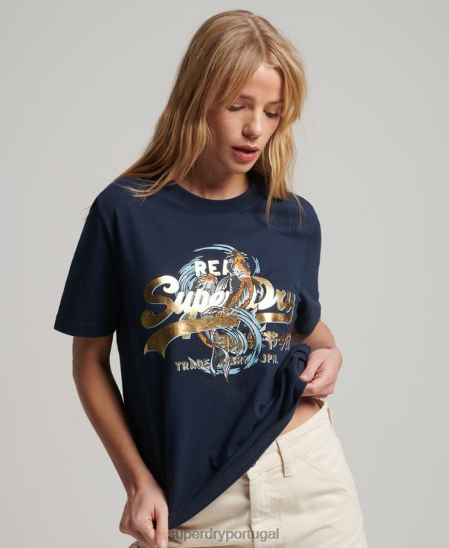 camiseta vintage japonesa com estampa de logotipo mulheres marinha roupas Superdry 2208H2720