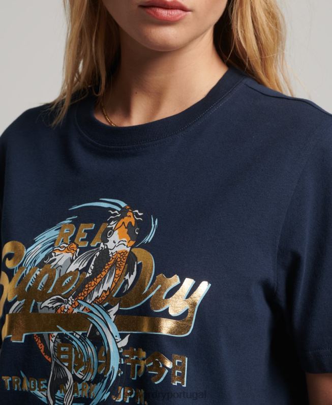 camiseta vintage japonesa com estampa de logotipo mulheres marinha roupas Superdry 2208H2720