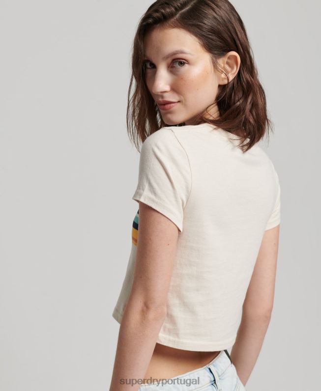 camiseta vintage listrada mulheres creme roupas Superdry 2208H2705