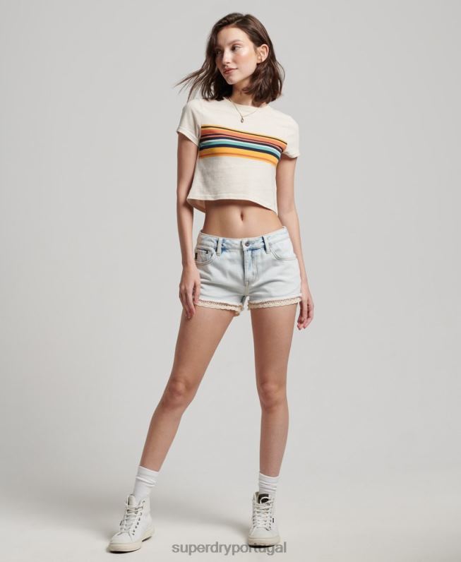 camiseta vintage listrada mulheres creme roupas Superdry 2208H2705