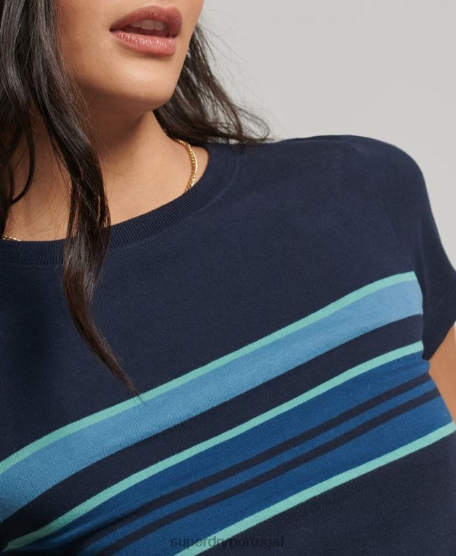 camiseta vintage listrada mulheres marinha roupas Superdry 2208H2677