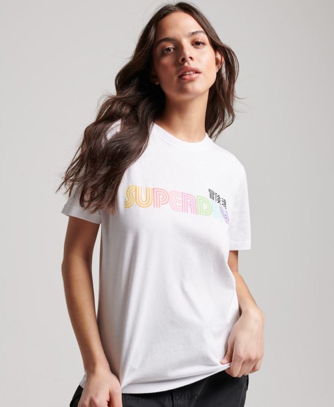 camiseta vintage retrô arco-íris mulheres branco roupas Superdry 2208H2662