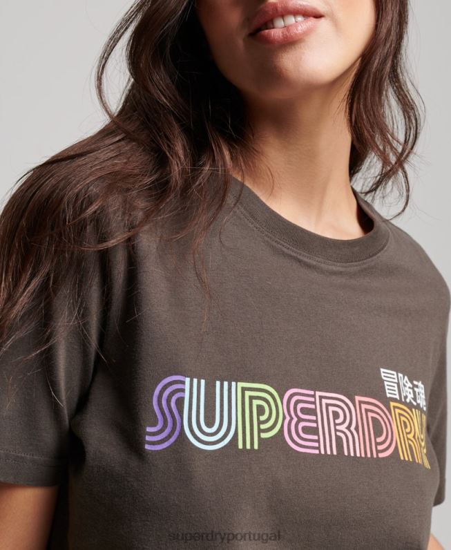 camiseta vintage retrô arco-íris mulheres cinza escuro roupas Superdry 2208H2683