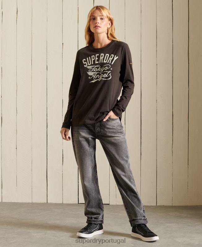 camiseta workwear estilo script mulheres marrom roupas Superdry 2208H6750
