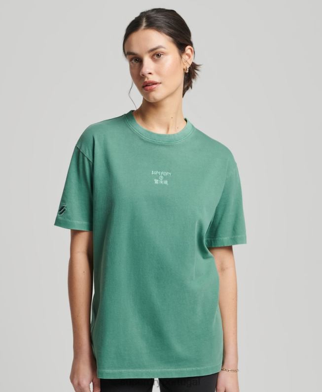code core logo tingimento de vestuário camiseta solta mulheres verde roupas Superdry 2208H6293