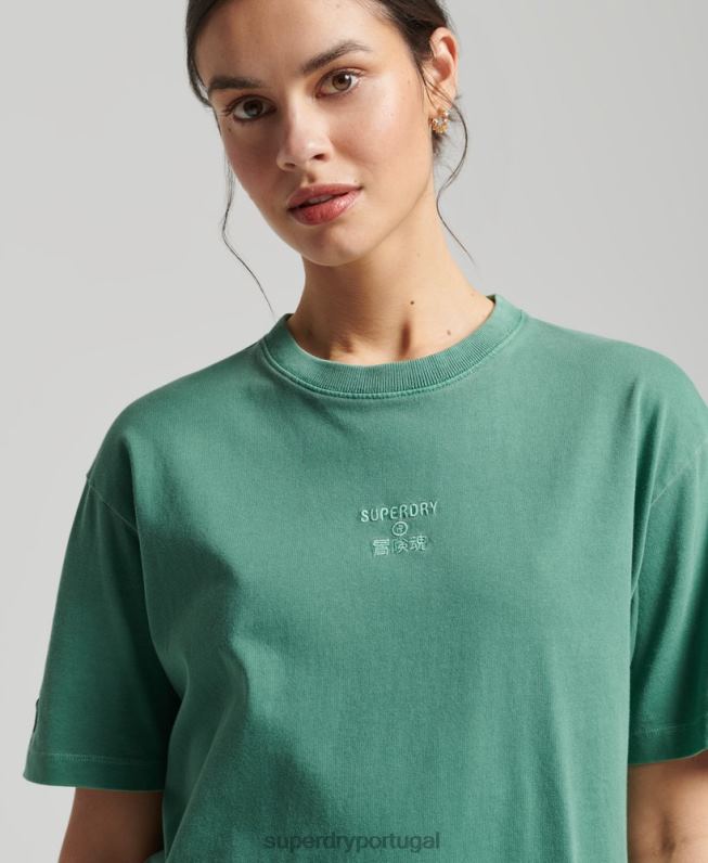 code core logo tingimento de vestuário camiseta solta mulheres verde roupas Superdry 2208H6293