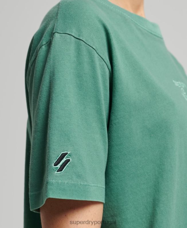 code core logo tingimento de vestuário camiseta solta mulheres verde roupas Superdry 2208H6293