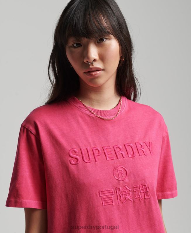 code logo tingimento de roupa camiseta solta mulheres rosa roupas Superdry 2208H2772