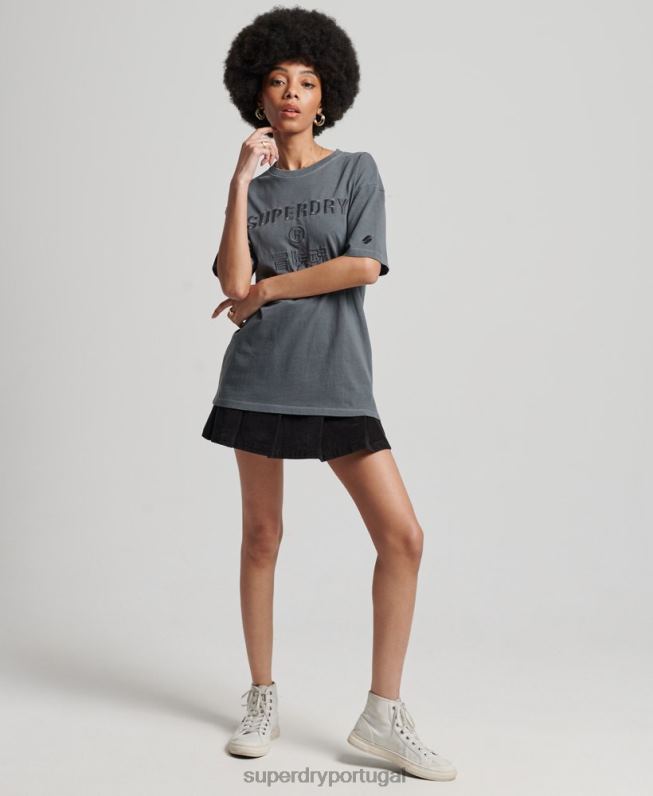 code logo tingimento de vestuário solto t-shirt mulheres preto roupas Superdry 2208H2762