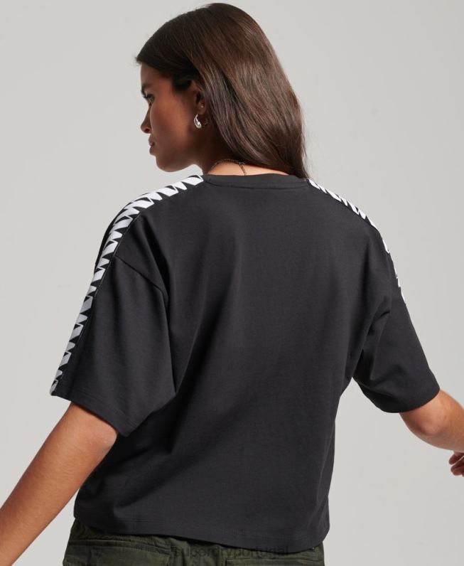 code s logo tape camiseta quadrada grande mulheres preto roupas Superdry 2208H2739