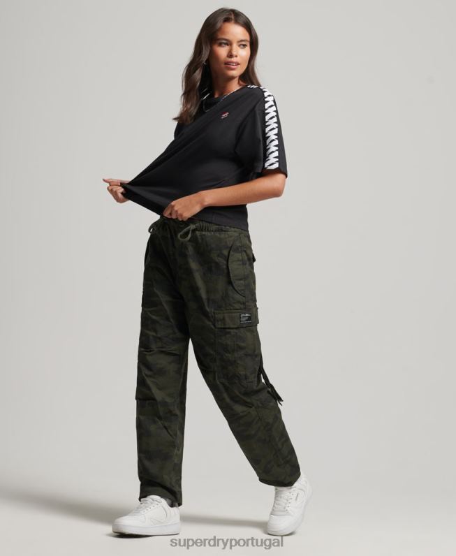 code s logo tape camiseta quadrada grande mulheres preto roupas Superdry 2208H2739