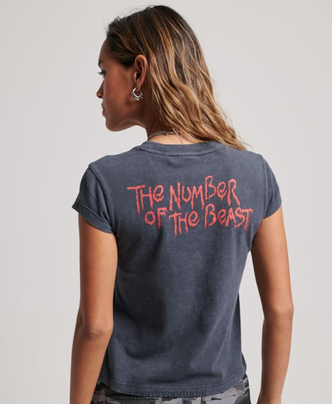 iron maiden camiseta manga curta mulheres cinza escuro roupas Superdry 2208H2625