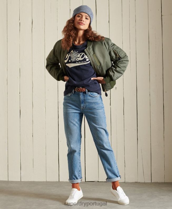 orgulho na camiseta artesanal mulheres marinha roupas Superdry 2208H6284