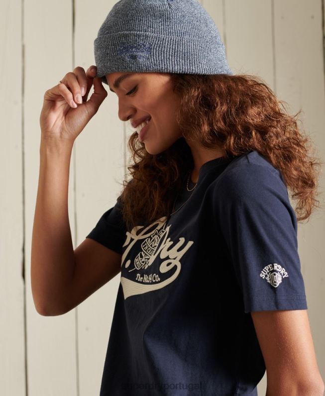 orgulho na camiseta artesanal mulheres marinha roupas Superdry 2208H6284