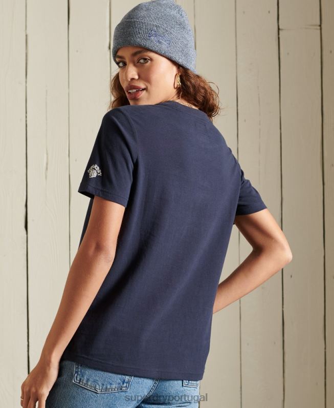 orgulho na camiseta artesanal mulheres marinha roupas Superdry 2208H6284