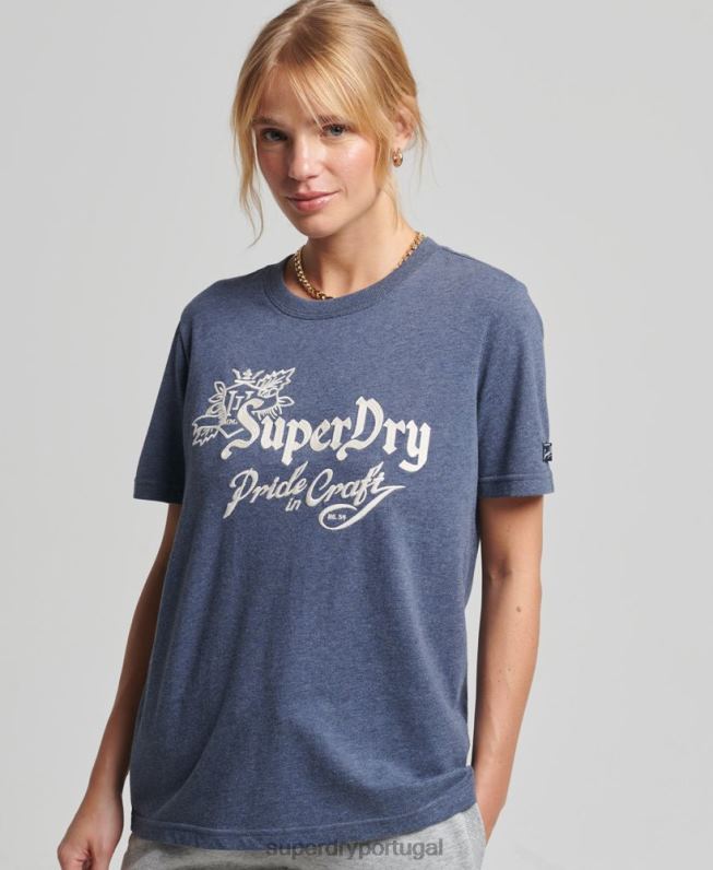 orgulho vintage em t-shirt artesanal mulheres marinha roupas Superdry 2208H2752