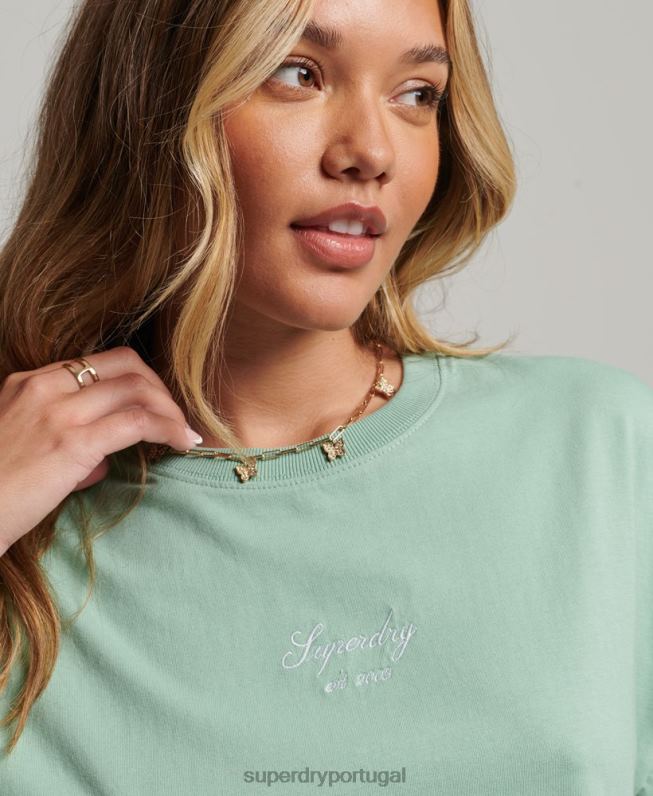 t-shirt boxy bordada Heritage mulheres verde roupas Superdry 2208H6201