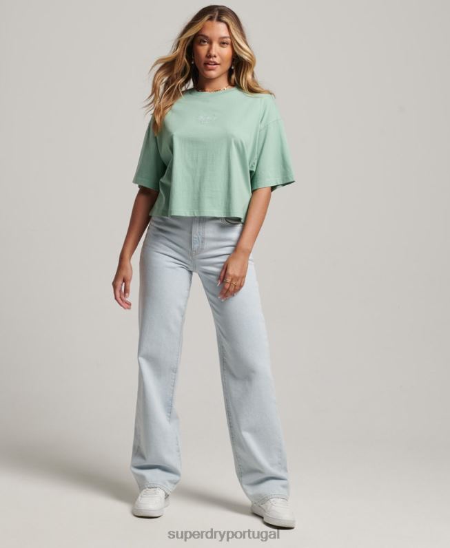 t-shirt boxy bordada Heritage mulheres verde roupas Superdry 2208H6201