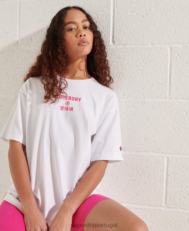 t-shirt brilhante com logotipo corporativo mulheres branco roupas Superdry 2208H6289