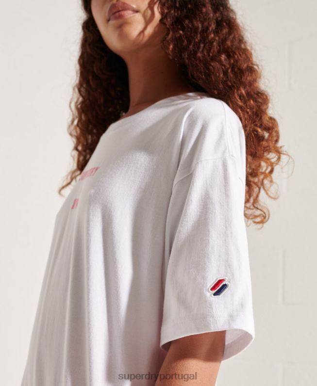 t-shirt brilhante com logotipo corporativo mulheres branco roupas Superdry 2208H6289