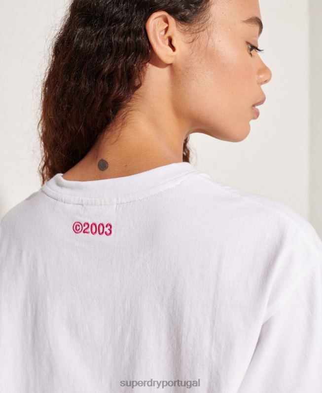 t-shirt brilhante com logotipo corporativo mulheres branco roupas Superdry 2208H6289
