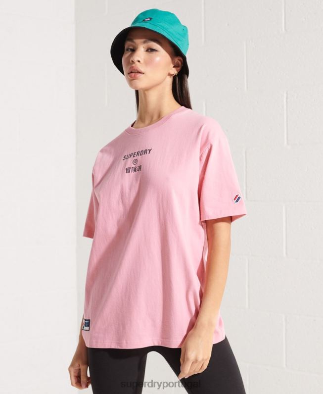 t-shirt brilhante com logotipo corporativo mulheres rosa roupas Superdry 2208H6278
