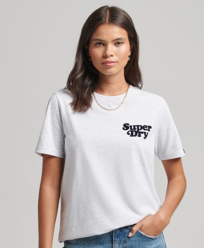 t-shirt clássica com logo dos anos 70 cooper mulheres cinza claro roupas Superdry 2208H6200