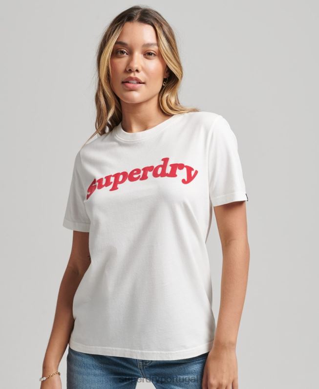 t-shirt clássica com logo dos anos 70 cooper mulheres creme roupas Superdry 2208H6204