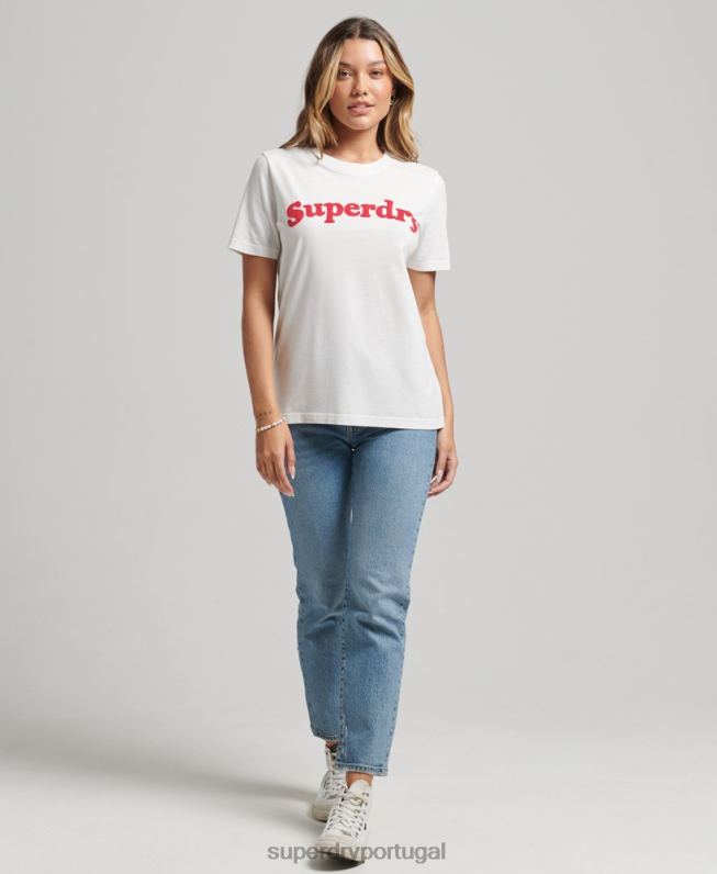 t-shirt clássica com logo dos anos 70 cooper mulheres creme roupas Superdry 2208H6204