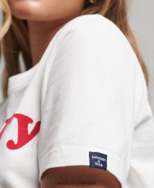 t-shirt clássica com logo dos anos 70 cooper mulheres creme roupas Superdry 2208H6204