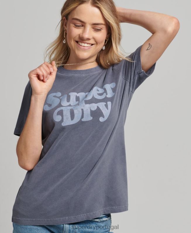 t-shirt clássica com logo dos anos 70 cooper mulheres marinha roupas Superdry 2208H6190