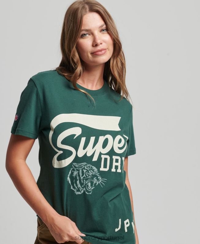t-shirt clássica de atletismo de ajuste solto mulheres verde roupas Superdry 2208H6762