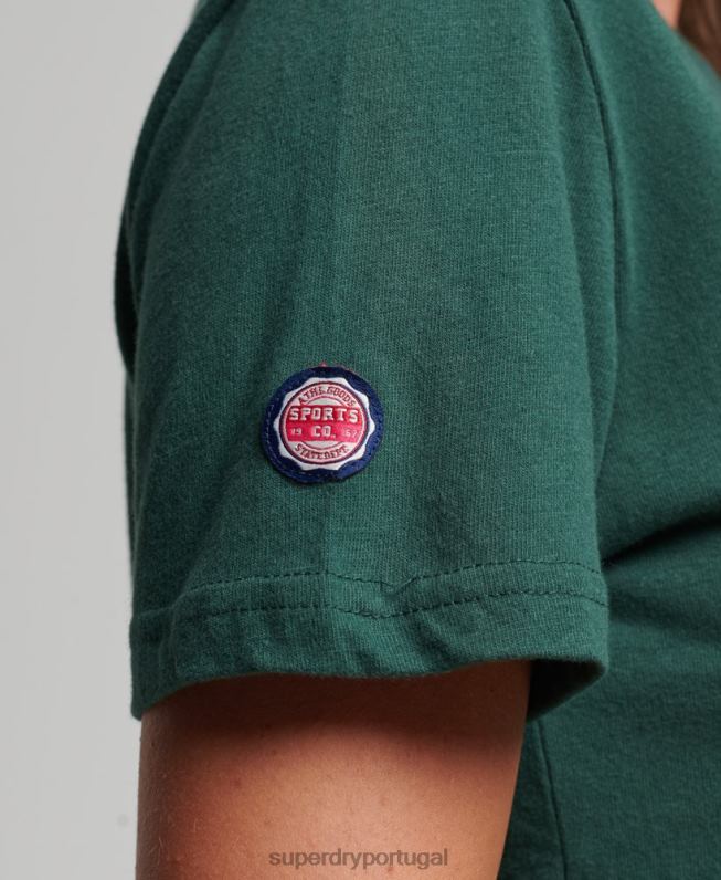 t-shirt clássica de atletismo de ajuste solto mulheres verde roupas Superdry 2208H6762