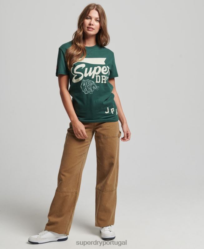 t-shirt clássica de atletismo de ajuste solto mulheres verde roupas Superdry 2208H6762