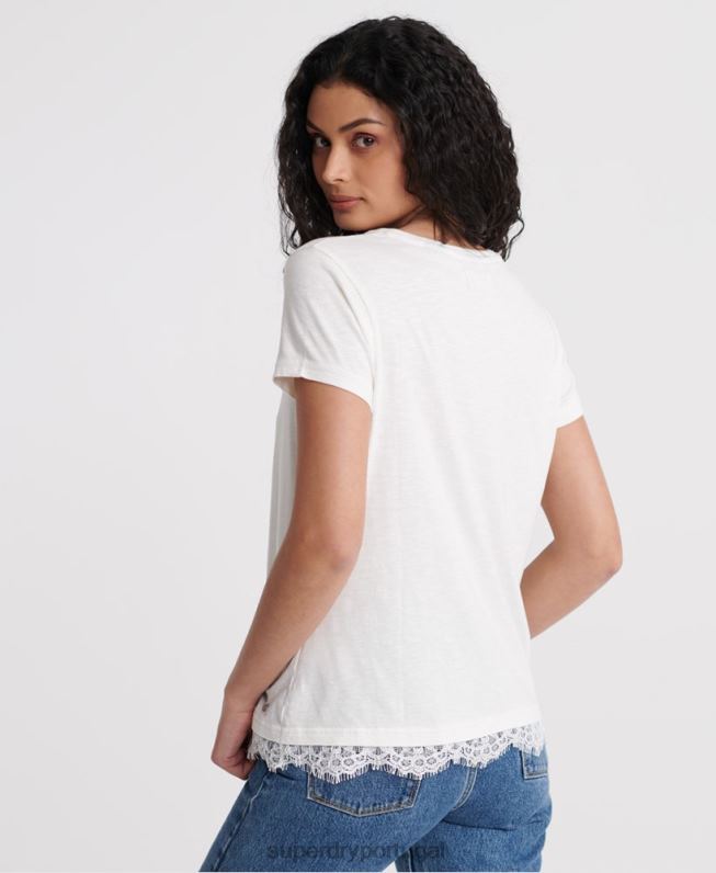 t-shirt com estampa de renda Tilly mulheres branco roupas Superdry 2208H2805