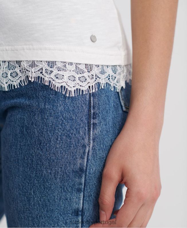 t-shirt com estampa de renda Tilly mulheres branco roupas Superdry 2208H2805