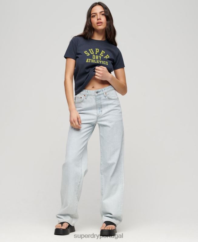 t-shirt com gráfico essencial atlético dos anos 90 mulheres azul roupas Superdry 2208H2030