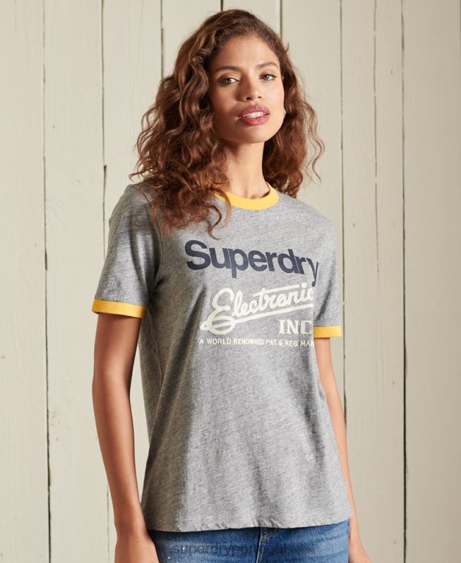 t-shirt core logo american classics ringer mulheres cinza roupas Superdry 2208H6304