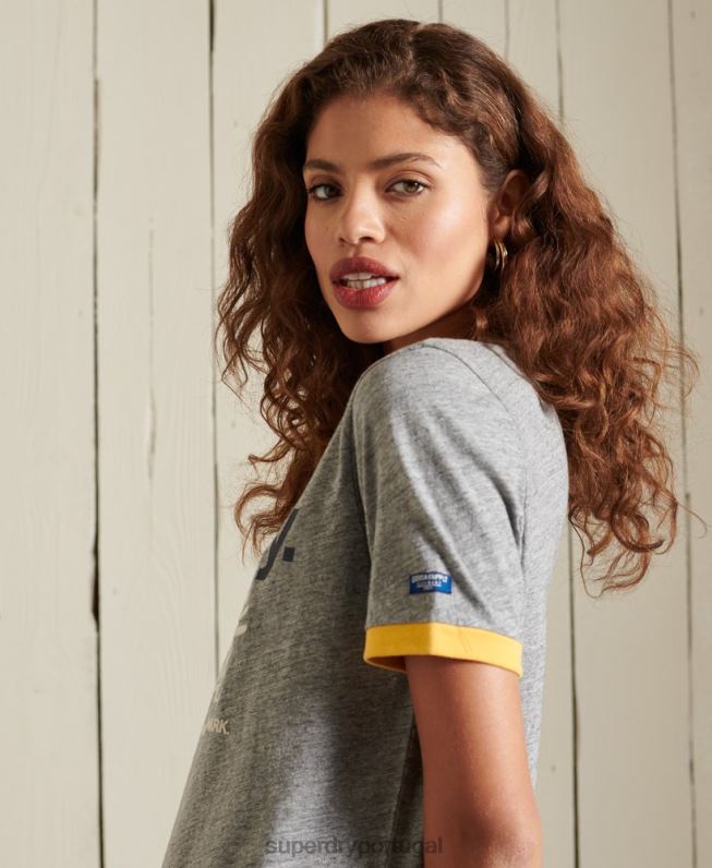 t-shirt core logo american classics ringer mulheres cinza roupas Superdry 2208H6304