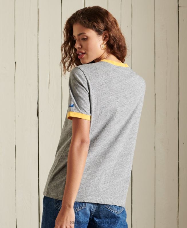 t-shirt core logo american classics ringer mulheres cinza roupas Superdry 2208H6304