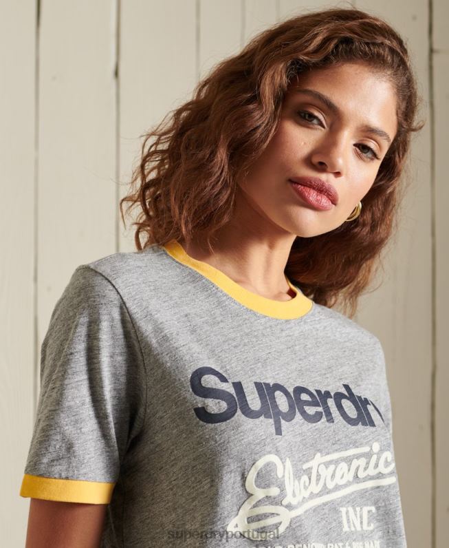 t-shirt core logo american classics ringer mulheres cinza roupas Superdry 2208H6304