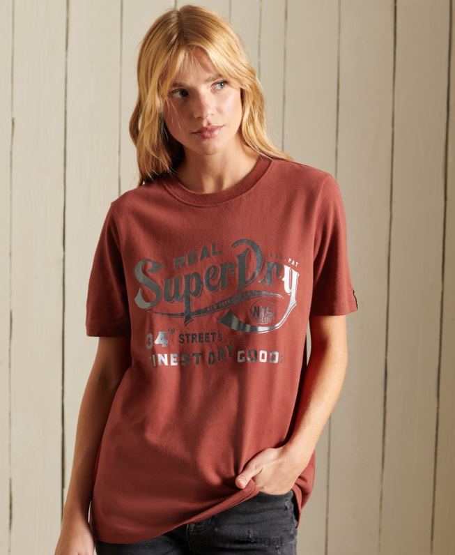 t-shirt de folha de trabalho estilo script mulheres vermelho roupas Superdry 2208H2771