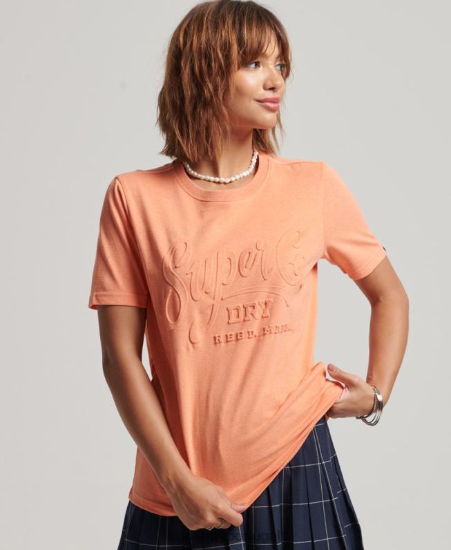 t-shirt em relevo estilo script mulheres laranja roupas Superdry 2208H6257