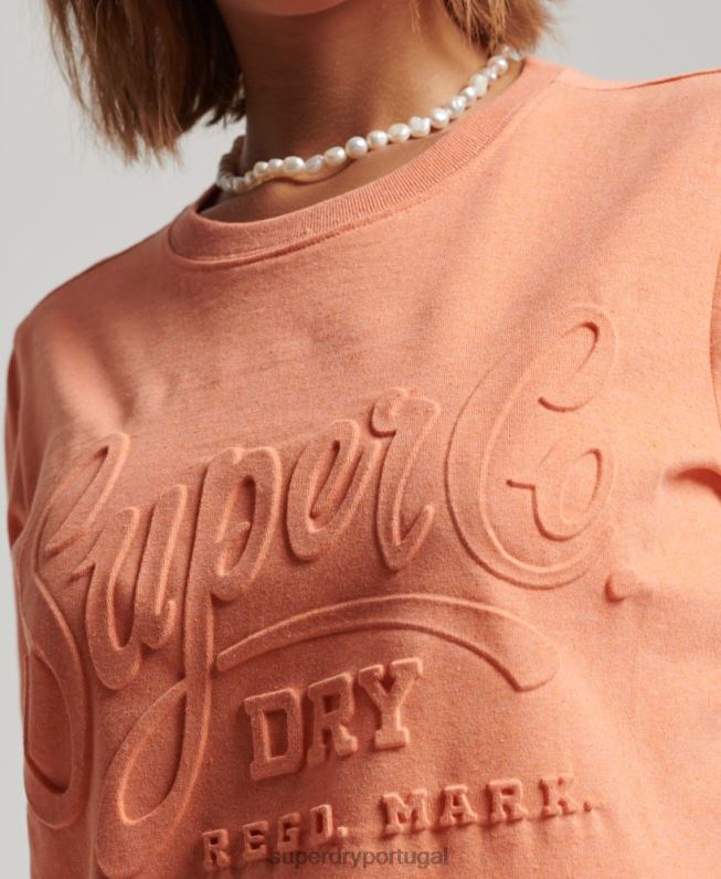 t-shirt em relevo estilo script mulheres laranja roupas Superdry 2208H6257