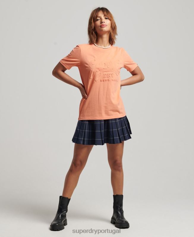 t-shirt em relevo estilo script mulheres laranja roupas Superdry 2208H6257