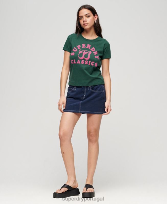 t-shirt gráfico de néon de arquivo mulheres verde roupas Superdry 2208H2650