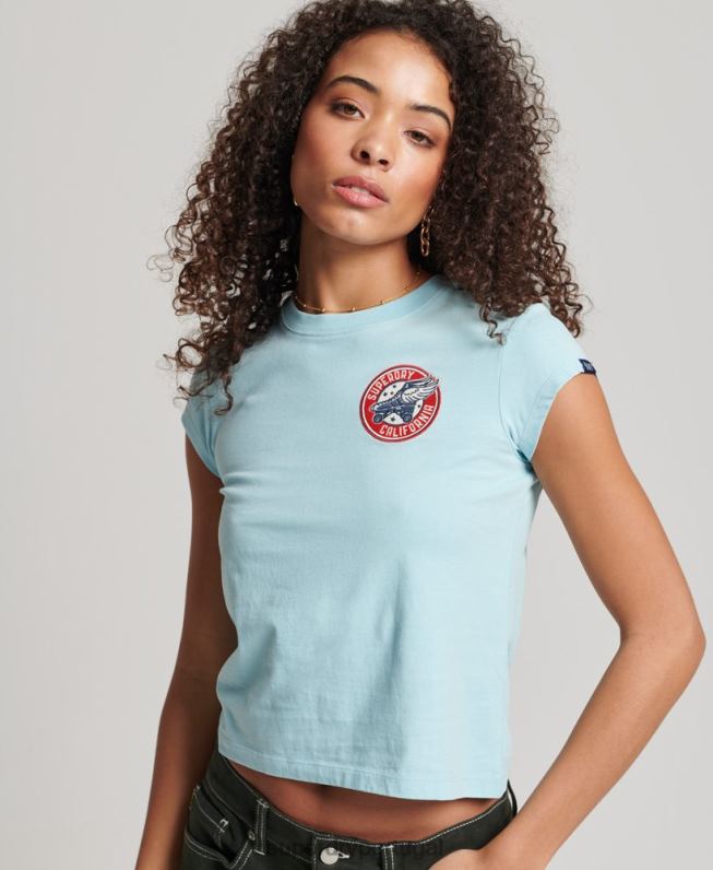 t-shirt roll with it vintage mulheres azul claro roupas Superdry 2208H2699