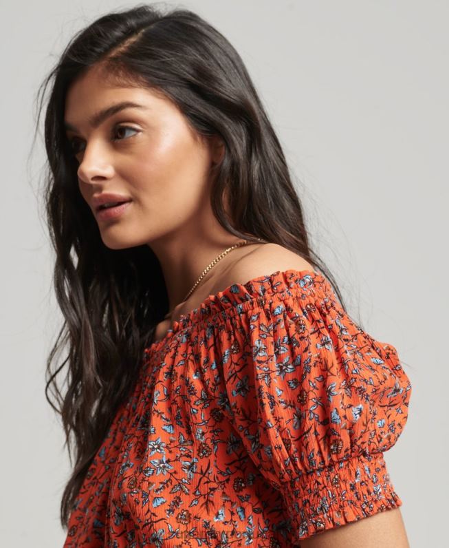 top cropped manga curta mulheres laranja roupas Superdry 2208H2110